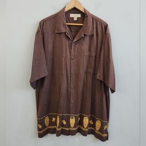 Tommy Bahama Shirt Brown 100% Silk Dancing Girls Music Hawaiian Men's Size XL